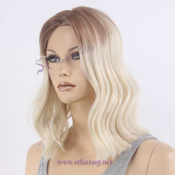 Yaki ombre brown and blonde women synthetic wigs for cancer patients