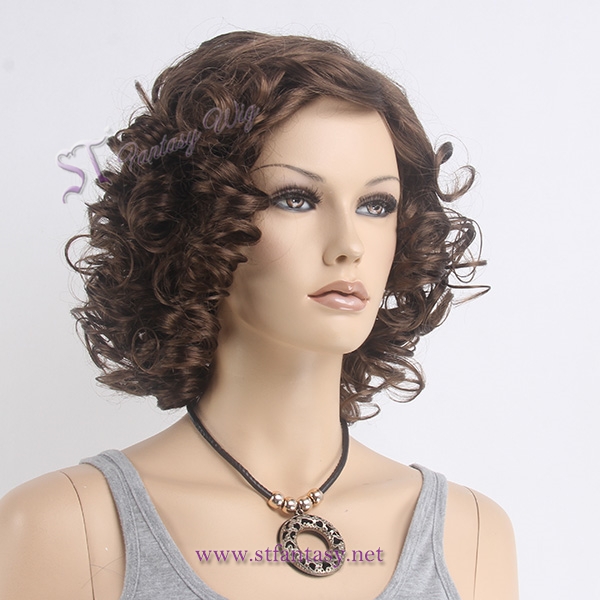 Short curly heat resistant synthetic hair fake wigs for retailiers