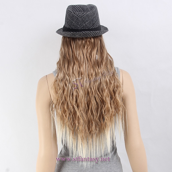 2017 new arrival fashion synthetic wig style ombre blonde hair wig with hat