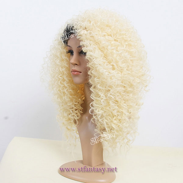 China synthetic wig factory wholesale fluffy white curly wig for african american women