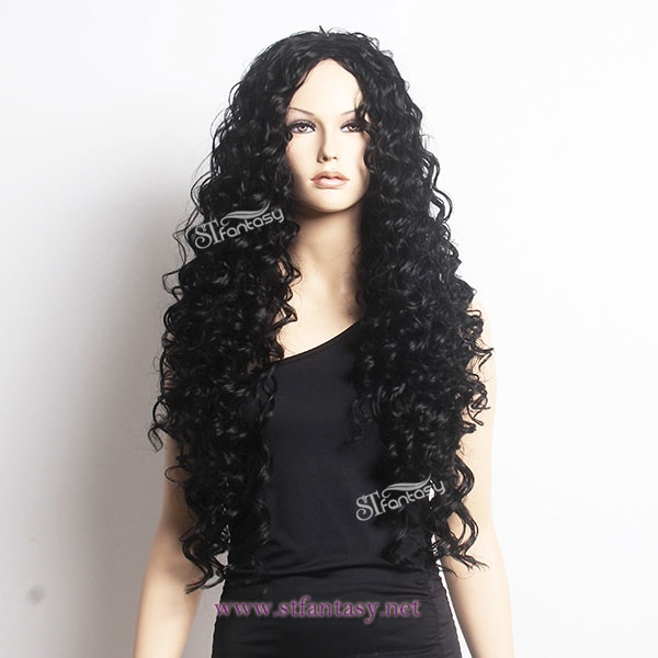 ST top grade middle part long synthetic wig for african american women with afro wave