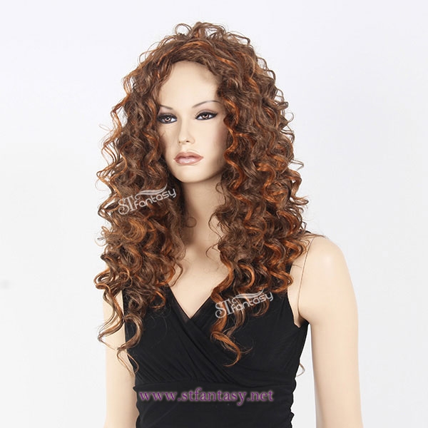 ST 2016 fashionable golden brown long curly afro wig with wholesale price