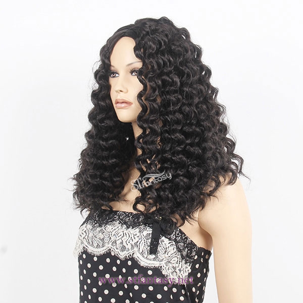ST wholesale long black afro wave synthetic hair wig for black women