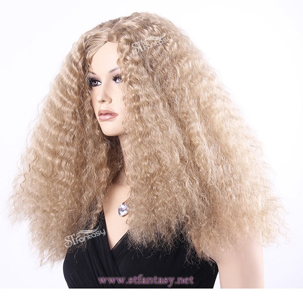 Factory wholesale golden blonde fluffy synthetic long wig for african american women
