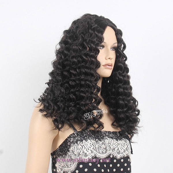 ST wholesale long black afro wave synthetic hair wig for black women