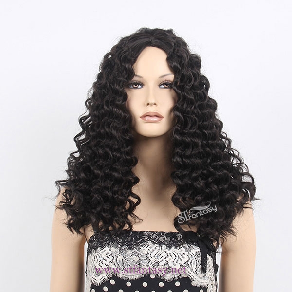ST wholesale long black afro wave synthetic hair wig for black women