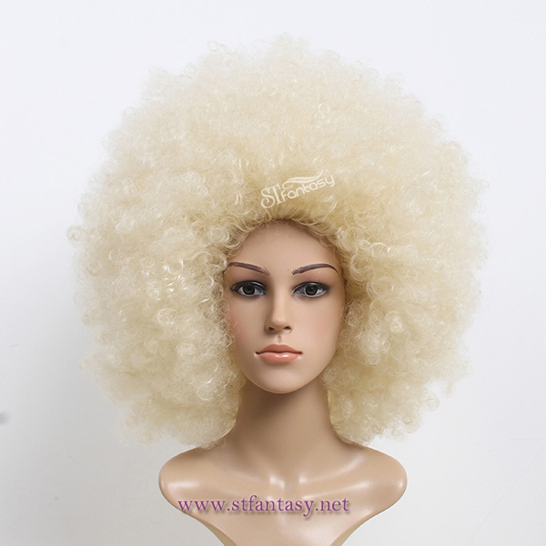 2016 Hot sale synthetic hair light blonde afro style wig for party and football fans