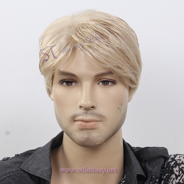 CE identification short blonde man wigs for American,japanese synthetic wig wholesale