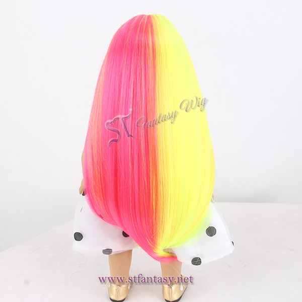 Half yellow half red middle side cosplay doll wig summer american girl doll wig for doll wholesale