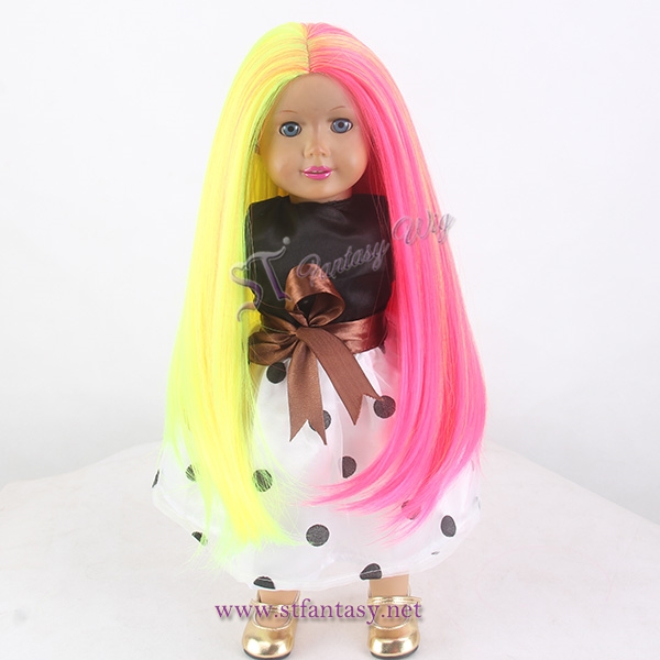 Half yellow half red middle side cosplay doll wig summer american girl doll wig for doll wholesale
