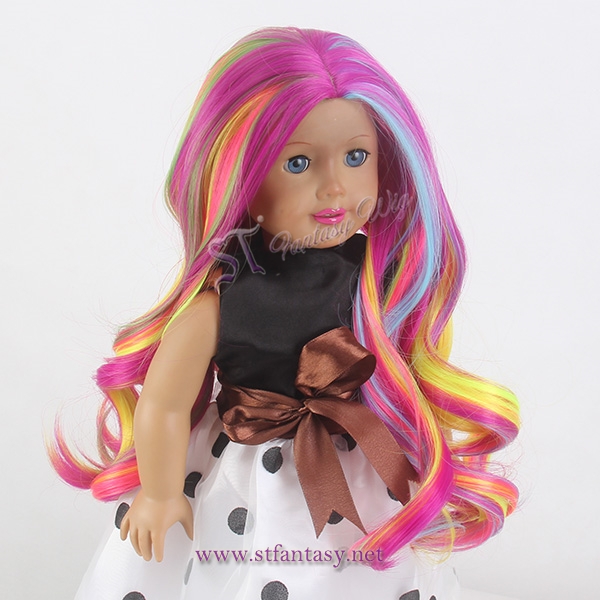 17 inches spring rainbow doll wig body wave long wig for american girl doll