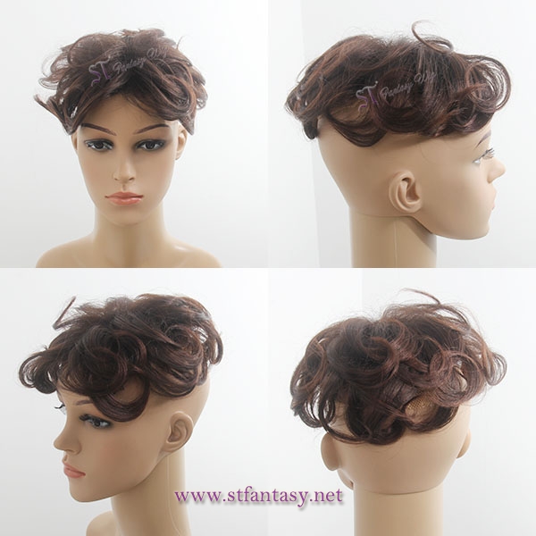 Fantasy wig wholesale women synthetic water wave hair toupee with brown color