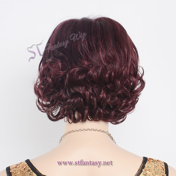 China Wigs Manufacturer Korea Wine Red Multicolor Short Curly Synthetic Women’S Wig 1455
