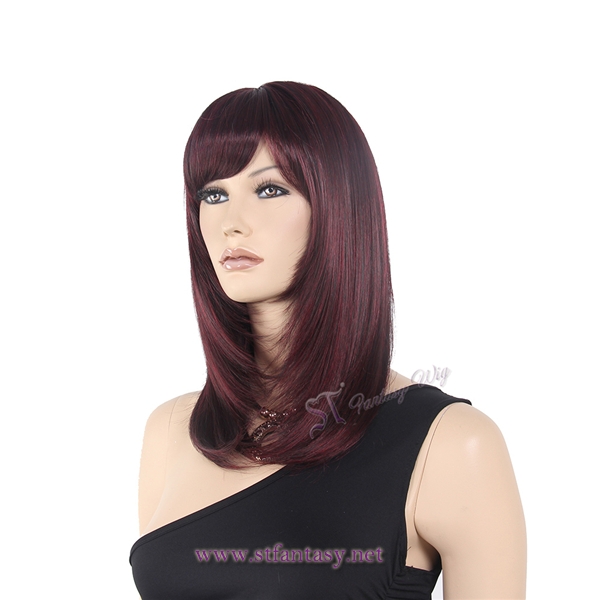 Guangzhou Panyu Wig Manufacturer Supply 22” Long Dark Red High Temperature Synthetic Hair Wig For Women