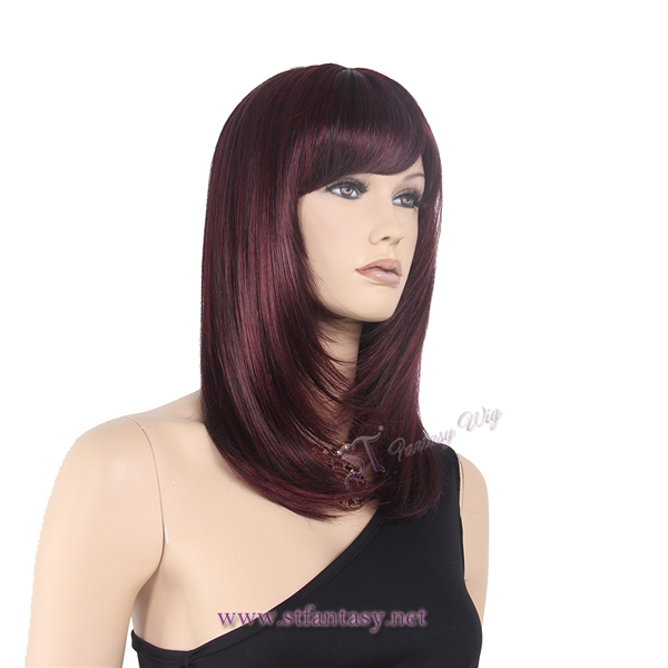 Guangzhou Panyu Wig Manufacturer Supply 22” Long Dark Red High Temperature Synthetic Hair Wig For Women