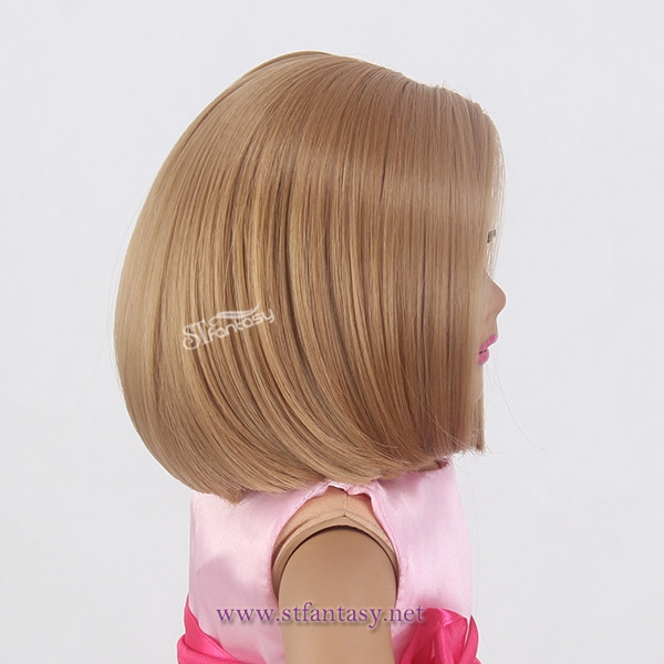 China Wholesale Wigs Supplier 5” Short Brown Bob Flame Resistant Synthetic Hair Doll Wig For American Girl With Cute Bang