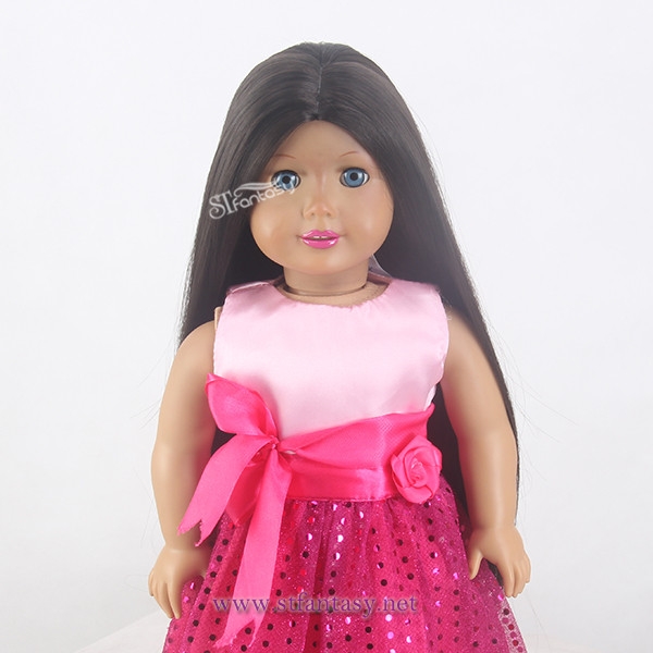 China Wholesale Wig 15” Long Black Silky Straight Wave Heat Resistant Synthetic Hair Doll Wig For 18 Inch American Girl Doll