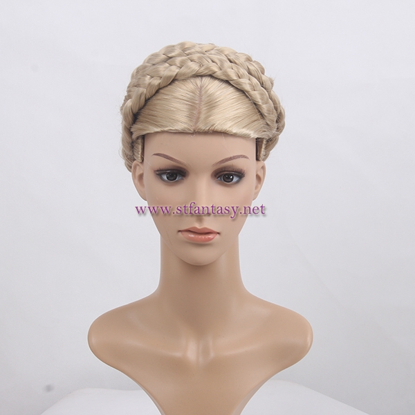 Guangzhou Factory Price Wholesale Drop Shipping Updo Braid Golden Japanese Synthetic Hair Mannequin Wig For Female Stand 2598