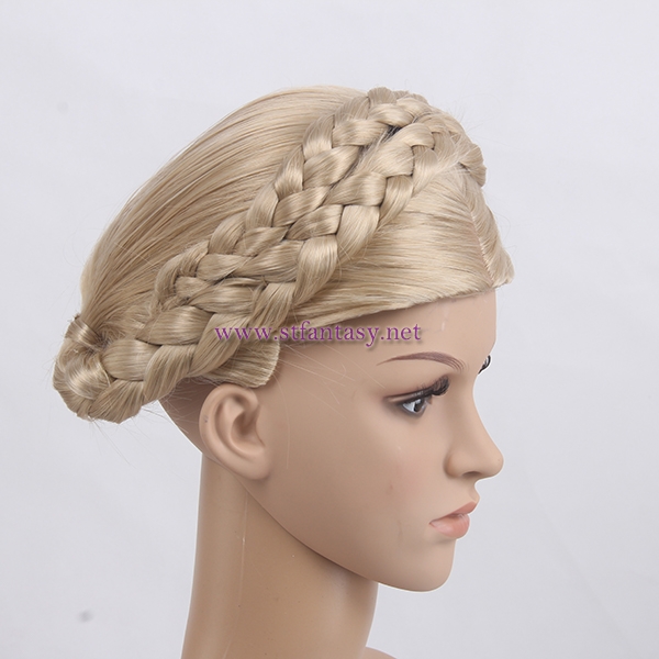 Guangzhou Factory Price Wholesale Drop Shipping Updo Braid Golden Japanese Synthetic Hair Mannequin Wig For Female Stand 2598