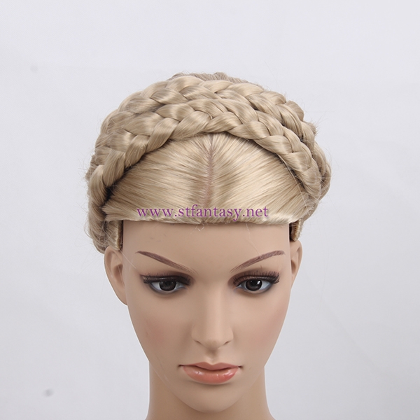 Guangzhou Factory Price Wholesale Drop Shipping Updo Braid Golden Japanese Synthetic Hair Mannequin Wig For Female Stand 2598