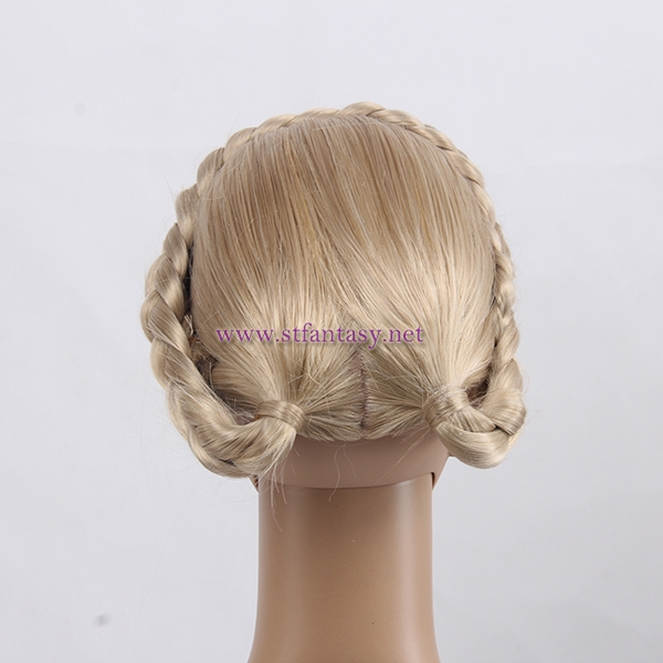 Guangzhou Factory Price Wholesale Drop Shipping Updo Braid Golden Japanese Synthetic Hair Mannequin Wig For Female Stand 2598