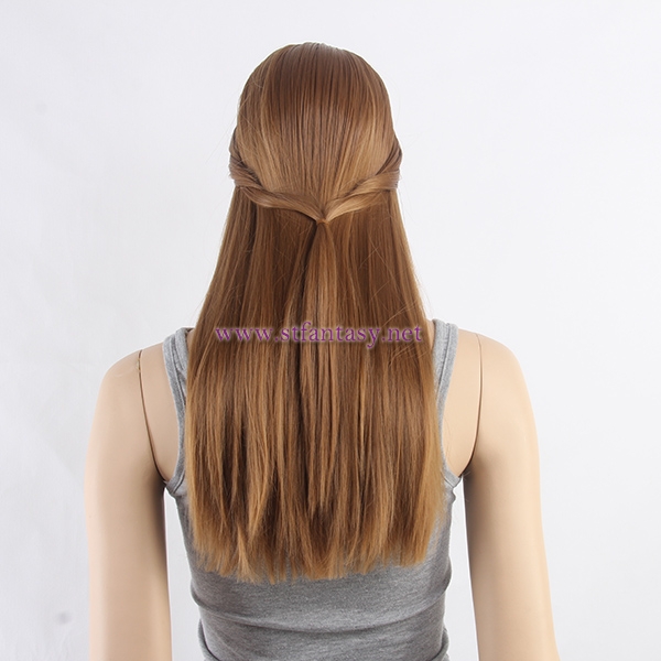 Fantasywig Guangzhou Wholesaler 23” Long Straight Brown Best Quality Synthetic Hair Female Mannequin Wig Stand