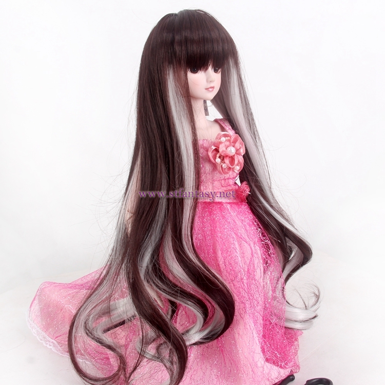 Cheap Doll Wig Wholesale 17inch Super Long Two Colors Mixing Brown And Grey Sd/Bjd 18inch American Girl Doll Quality Synthetic Wig With Bang