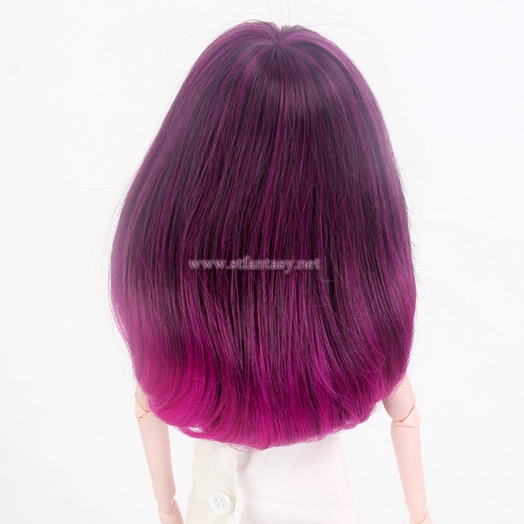 Purple Red Ombre Color Lady’s Fashionable Long Silky Straight Wave Flame Resistant Synthetic Hair Doll Wig With Cute Bang