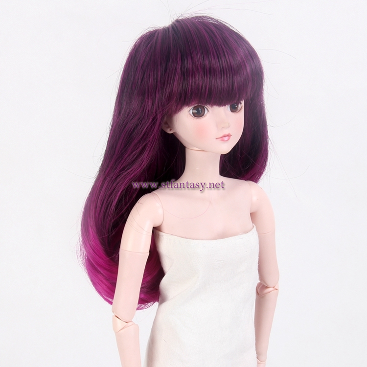 Purple Red Ombre Color Lady’s Fashionable Long Silky Straight Wave Flame Resistant Synthetic Hair Doll Wig With Cute Bang