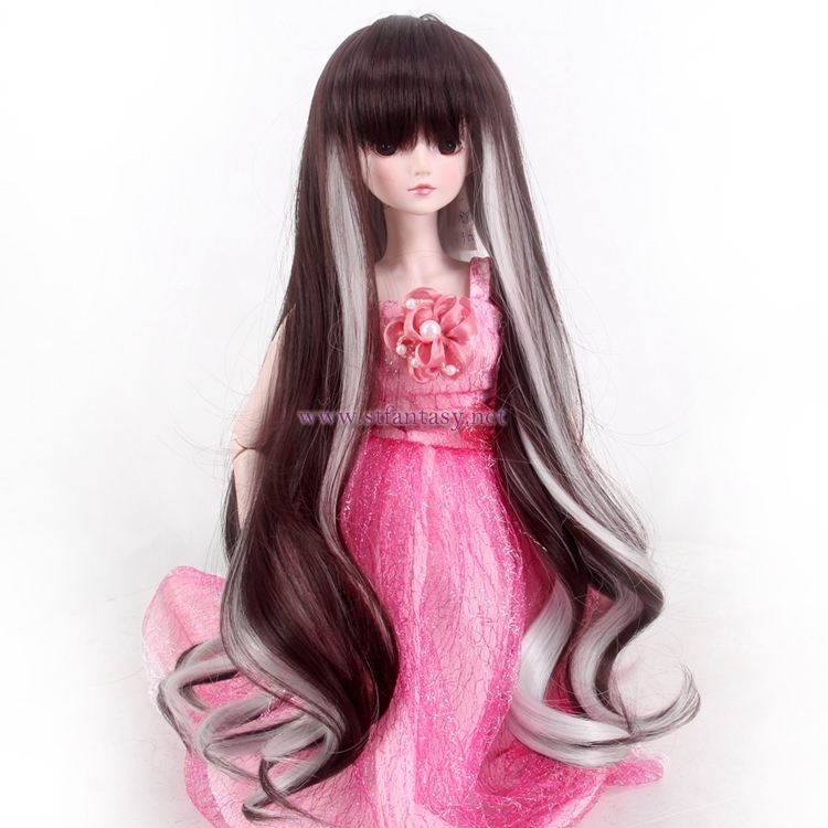 Cheap Doll Wig Wholesale 17inch Super Long Two Colors Mixing Brown And Grey Sd/Bjd 18inch American Girl Doll Quality Synthetic Wig With Bang