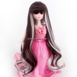 Cheap Doll Wig Wholesale 17inch Super Long Two Colors Mixing Brown And Grey Sd/Bjd 18inch American Girl Doll Quality Synthetic Wig With Bang