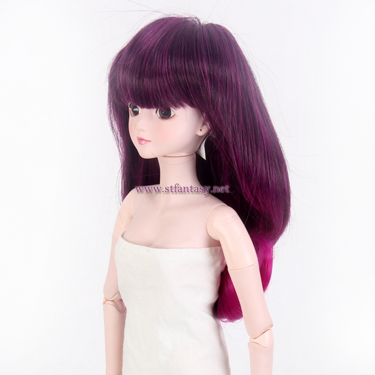 Purple Red Ombre Color Lady’s Fashionable Long Silky Straight Wave Flame Resistant Synthetic Hair Doll Wig With Cute Bang