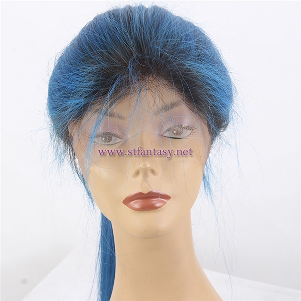 Top Quality Dark Roots Blue Hair Long Silky Straight 100 Brazilian Remy Human Hair 360 Lace Wig Cheap Wholesale