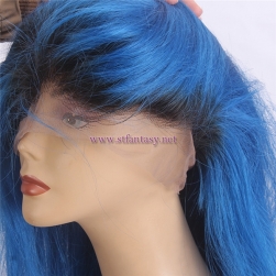 Top Quality Dark Roots Blue Hair Long Silky Straight 100 Brazilian Remy Human Hair 360 Lace Wig Cheap Wholesale
