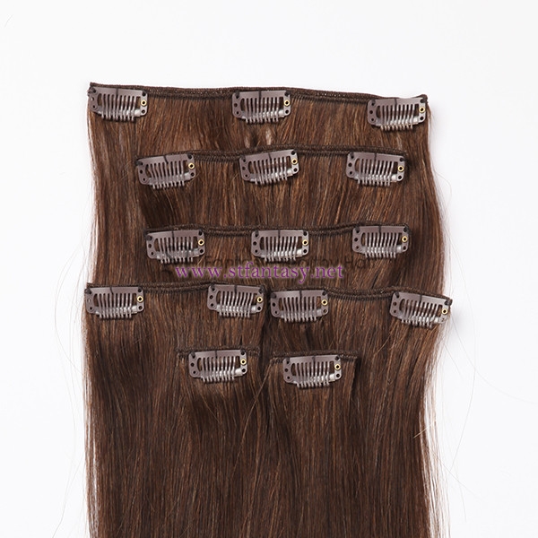 Light Brown 7sets Glamorous 100% Unprocessed Virgin Remy Brazilian Silky Straight Human Clip In Hair
