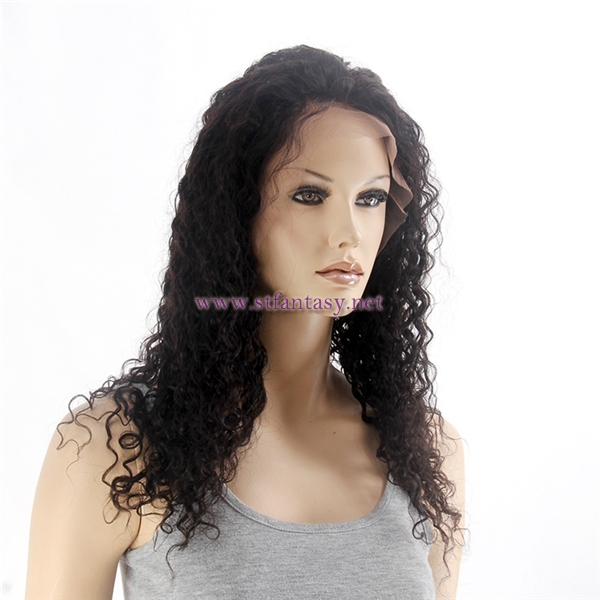 Wholesale Human Hair Full Lace Wig With Kinky Curly Natural Black 20inch Long Lace Wig For Black Women