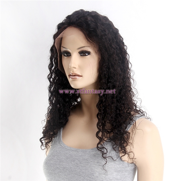 Wholesale Human Hair Full Lace Wig With Kinky Curly Natural Black 20inch Long Lace Wig For Black Women
