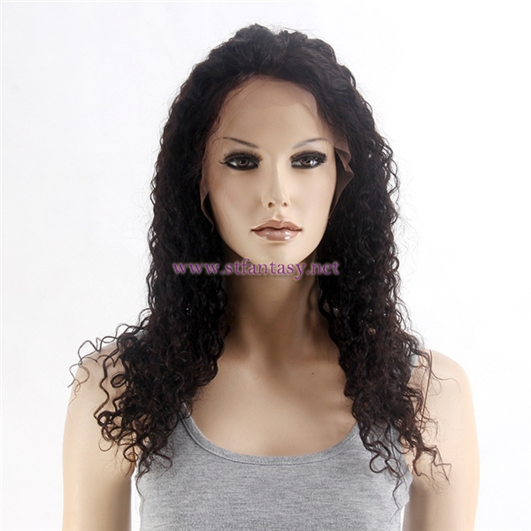 Wholesale Human Hair Full Lace Wig With Kinky Curly Natural Black 20inch Long Lace Wig For Black Women