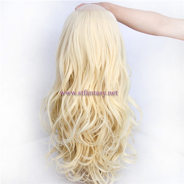 2017 New Design U Part Blonde Wavy High Quality Invisible Synthetic Half Wig From China For White Women