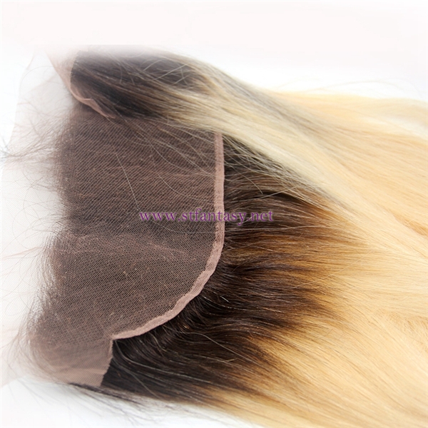 Wholesale Virgin Hair Factory Swiss Lace Frontal Closure 13x4 Top Quality Human Hair Toupee With Dark Roots 613# Blonde Hair