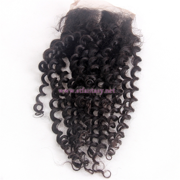 Lace Frontal With Bundles 4x4 14" Human Hair Deep Curl Natural Lace Closure For Black Women With Bundles
