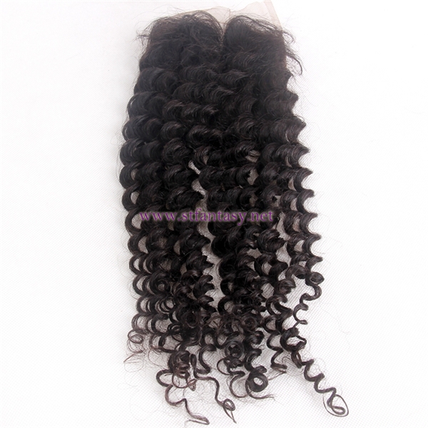 100 Indain Unprocessed Virgin Human Hair 4x4 18" Deep Curl Natural  Lace Frontal Closures Made In China