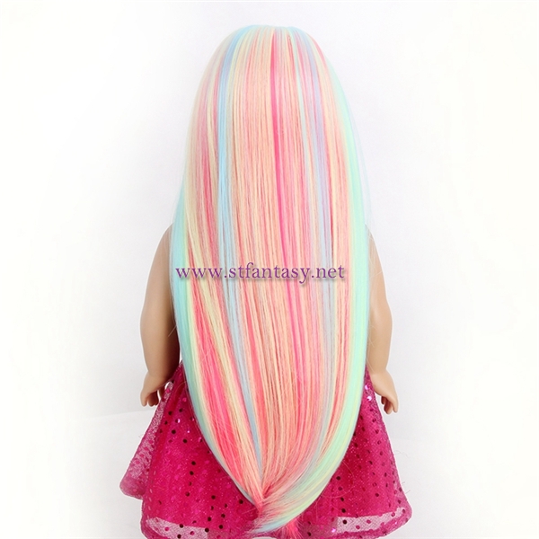 Exclusive Colorful Middle Part Rainbow Long Silky Straight 15inch Doll Wig For American Girl Doll Wigs For Sale Cheap