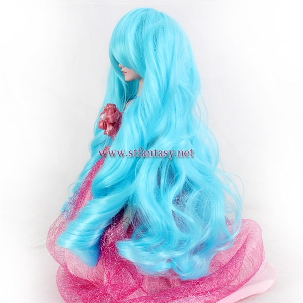 Wholesale Wig Suppliers Cheap Blue Hatsune Miku Long Super Wave Cosplay Doll Wig For Bjd Sd Blyth Doll