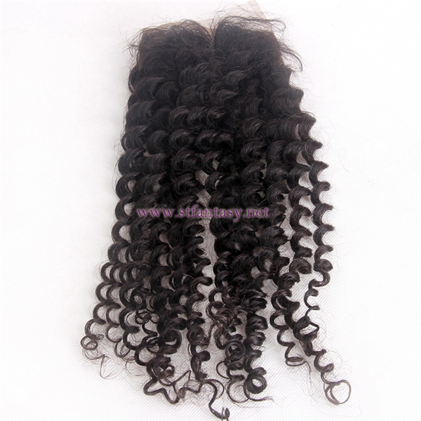 100 Indain Unprocessed Virgin Human Hair 4x4 18" Deep Curl Natural  Lace Frontal Closures Made In China