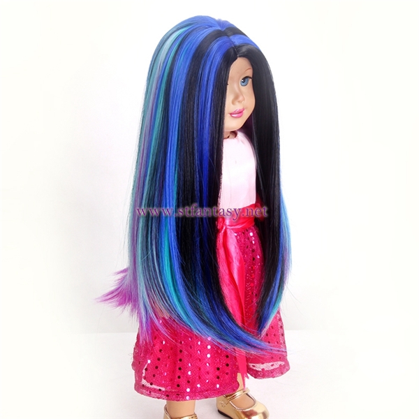 Doll Wig Wholesaler In China High Quality Synthetic Blue Green Purple Yellow Mixed 15inch Doll Wigs For American Girl Doll