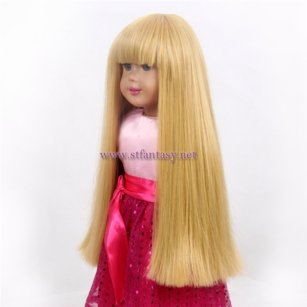Doll Wig Manufacturers Top Quality Heat Resistant Synthetic Hair Fiber Long Golden Straight Wigs For 18inch American Girl Doll