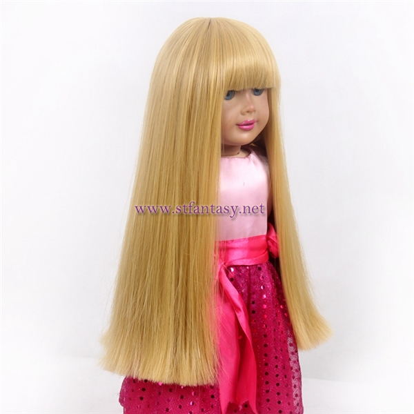 Doll Wig Manufacturers Top Quality Heat Resistant Synthetic Hair Fiber Long Golden Straight Wigs For 18inch American Girl Doll
