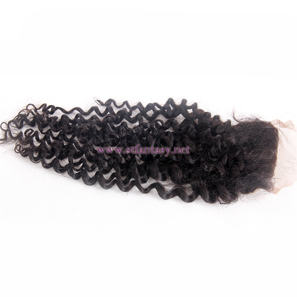 Lace Frontal With Bundles 4x4 14" Human Hair Deep Curl Natural Lace Closure For Black Women With Bundles