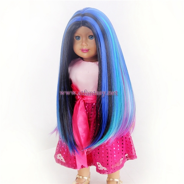 Doll Wig Wholesaler In China High Quality Synthetic Blue Green Purple Yellow Mixed 15inch Doll Wigs For American Girl Doll